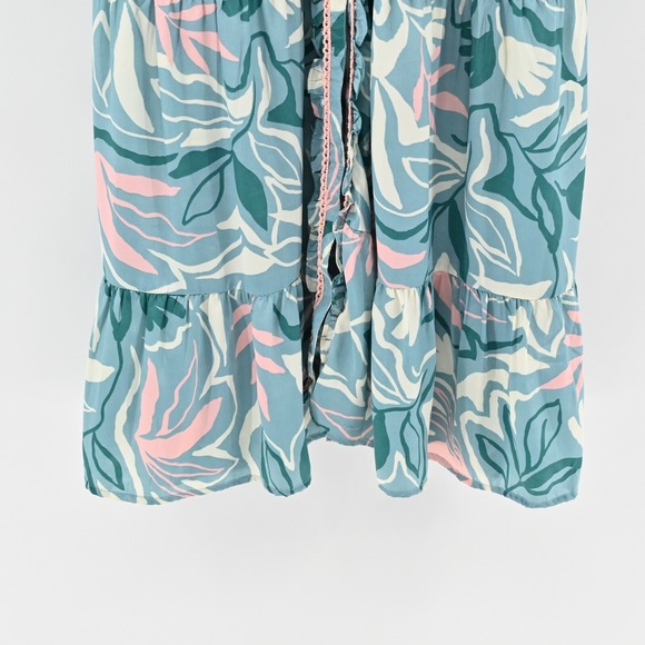 TRUE DESTINATIONS Maxi Dress Size M Blue Floral Tiered Ruffle Sleeveless Button - Picture 9 of 13